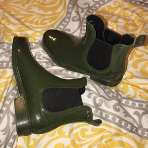 Olive green rain boots